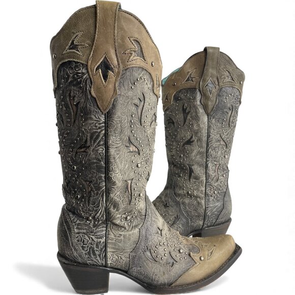 Corral Leather Studded Western Cowgirl Cowboy Snip Toe Boots Women's 9 M - Picture 1 of 15